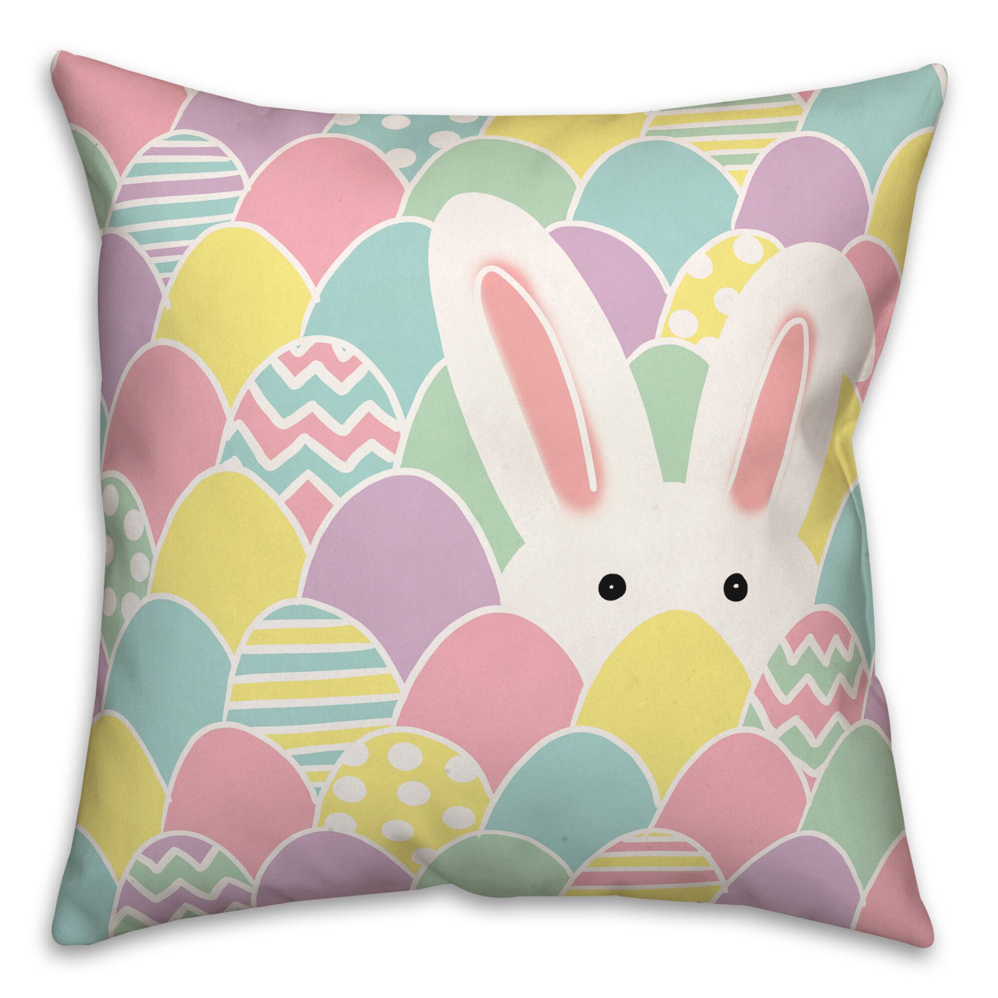Pastel Bunny Hiding 18" x 18" Throw Pillow